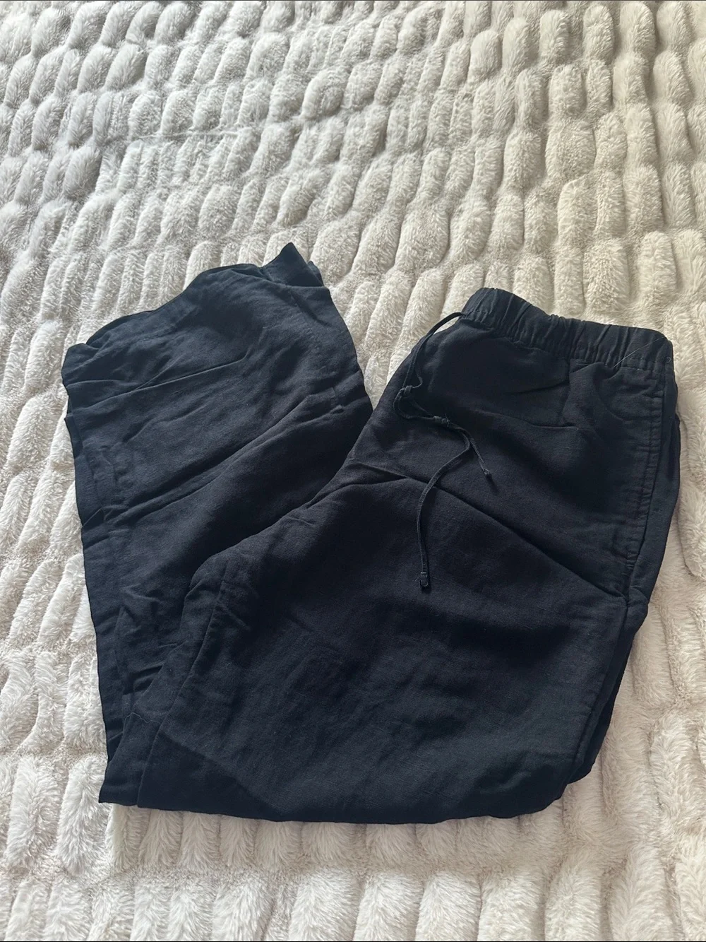 H&M Black Wide-Leg Pull-On Joggers Womens Medium Linen